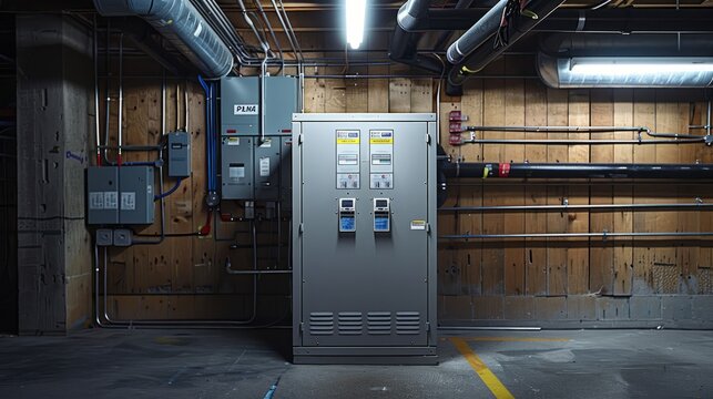 Industrial control panel in a dimly lit room