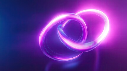 Neon-lit abstract 3D shape glowing in ultraviolet with a vibrant background. Futuristic energy concept.