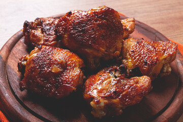 fried chicken thighs, with spices, homemade, no people,
