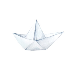 Paper boat watercolor hand drawn illustration. Single object isolated on white background.