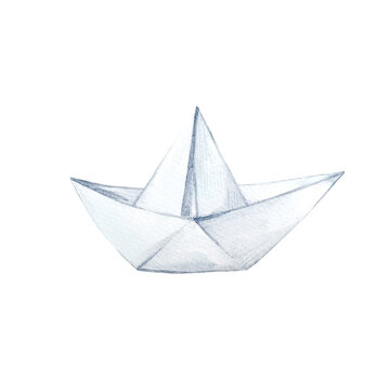 recommend clip art: Paper boat watercolor hand drawn illustration. Single object isolated on white background.