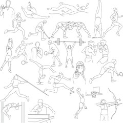 Sports Icon Style Illustration, Hand drawn in thin line style