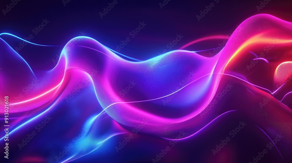 Poster ultraviolet glowing 3d abstract shape with neon lines on a colorful backdrop. futuristic energy desi
