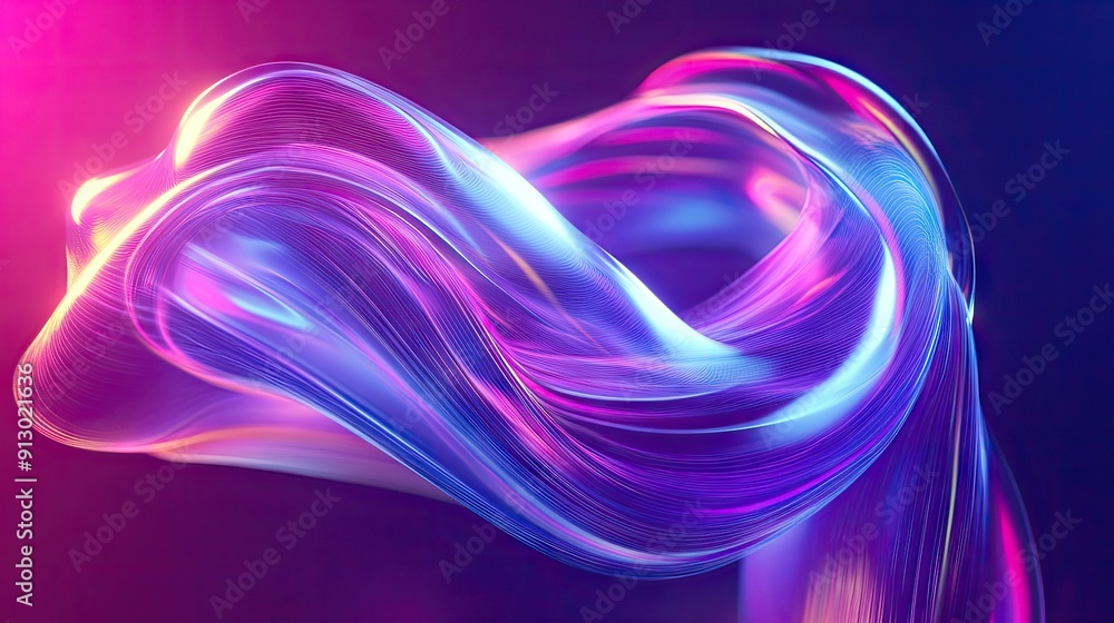 Poster ultraviolet glowing 3d abstract shape with neon lines on a colorful backdrop. futuristic energy desi