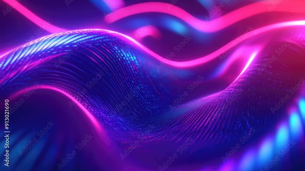 Poster ultraviolet glowing 3d abstract shape with neon curves on a colorful backdrop. perfect for futuristi