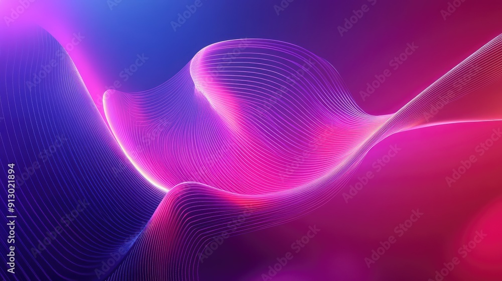 Poster ultraviolet glowing abstract 3d shape with curvy neon lines on a colorful backdrop. futuristic energ