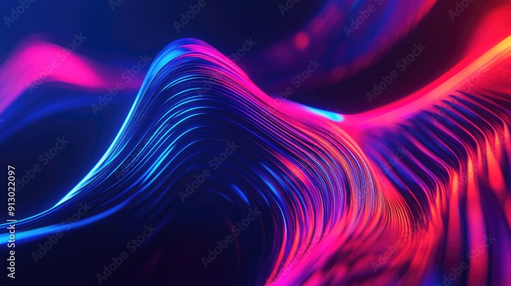 Poster uv glowing abstract 3d shape with neon lines on a dynamic background. perfect for futuristic energy 