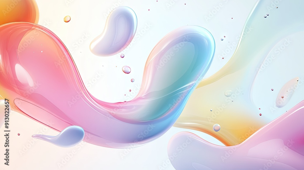 Poster vector illustration of an abstract geometric background with smooth liquid shapes on a light white s