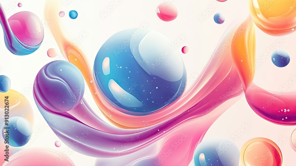 Poster vector illustration of an abstract geometric background with smooth liquid shapes on a light white s
