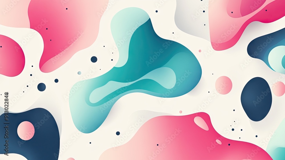 Poster vector illustration of flowing liquid shapes on a light white background, creating an abstract geome