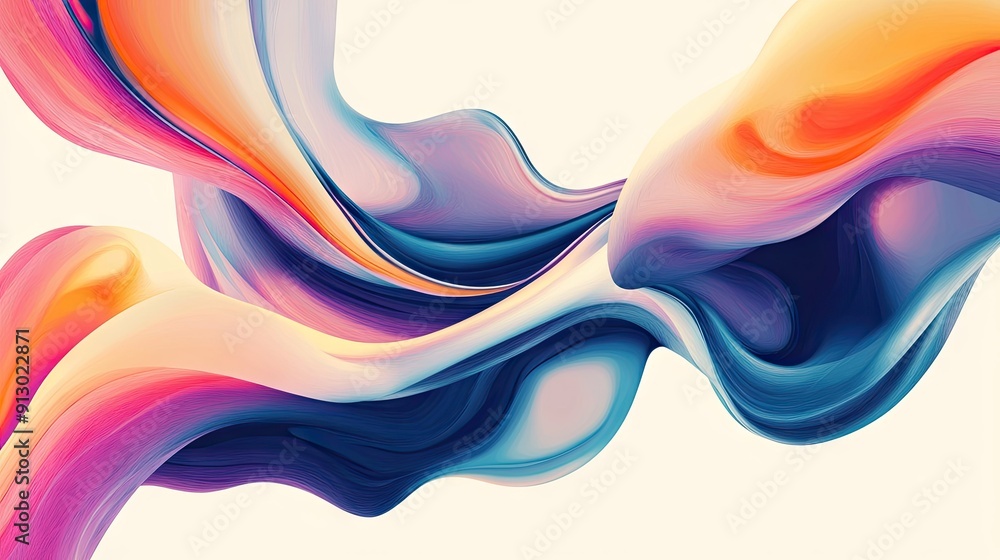 Poster vector illustration of flowing liquid shapes on a light white background, creating an abstract geome