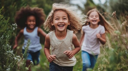 Obraz premium Children of different ethnicities playing together, fairness, global inclusivity and joy