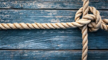 Fototapeta premium Rope Knot on Blue Wood