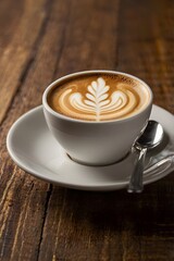 cup of coffee on wooden table