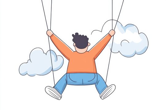 recommend clip art: Doodle of a person in free fall with the bungee cord attached, simple illustration, cute design, centered composition, pastel colors, white background.