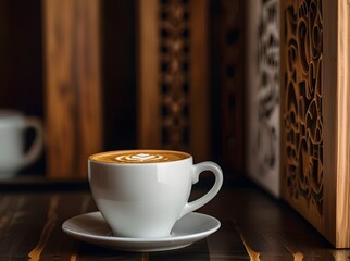 cup of coffee on wooden table