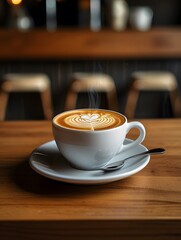 cup of coffee on wooden table
