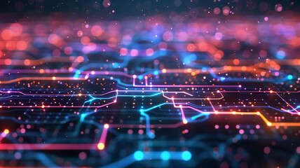 Fototapeta premium Neon digital circuitry with intricate pathways representing futuristic network connections