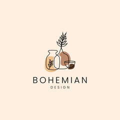 clay craft pottery. bowls, flower vases and urns in bohemian logo design style
