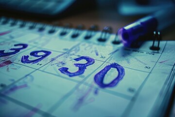 Close-up of a Calendar with Highlighted Dates