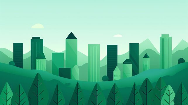 Green urban park, sustainable architecture, eco-friendly economy, flat design illustration