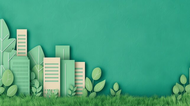 Green urban park, sustainable architecture, eco-friendly economy, flat design illustration