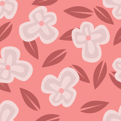 Hand drawing floral seamless pattern with cotton twigs and berries bouquets on a beige background. Winter Christmas themed background. Botanical illustration