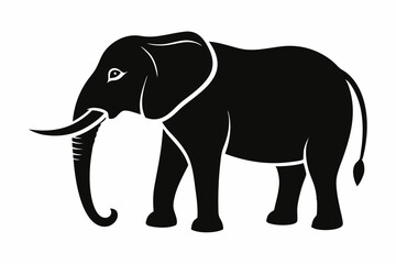 Elephant silhouette, isolated vector of wild animal
