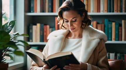Woman Sitting in Chair Reading Book