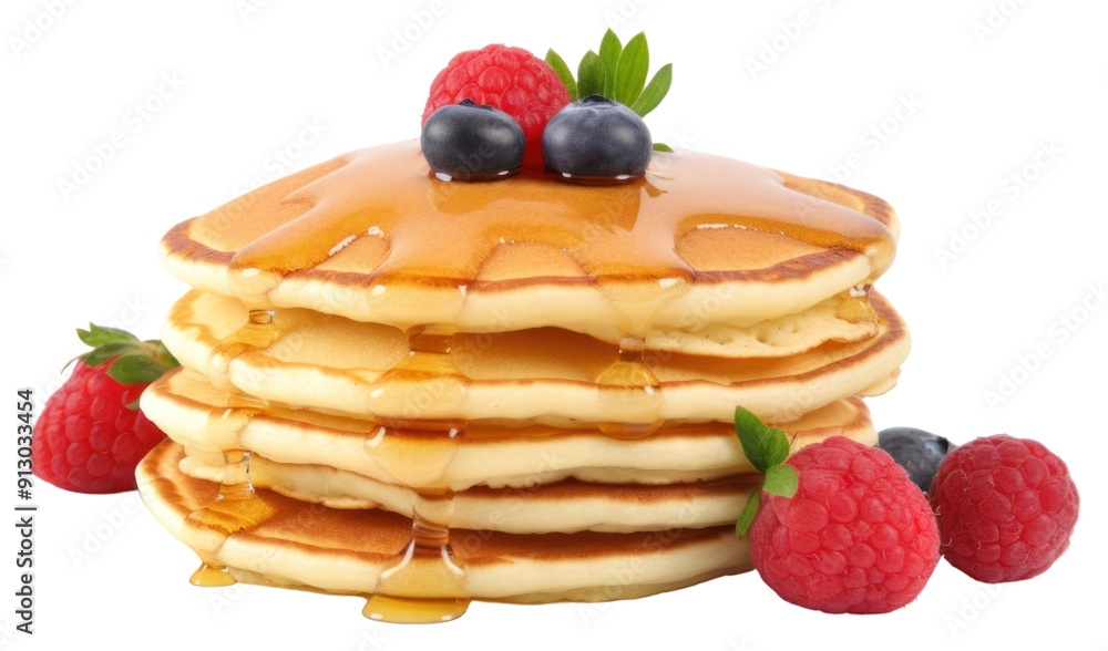 Poster PNG Pancake blueberry raspberry fruit.