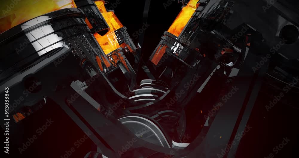Poster close up powerful v8 engine pistons. explosions in combustion chamber. industry related high quality