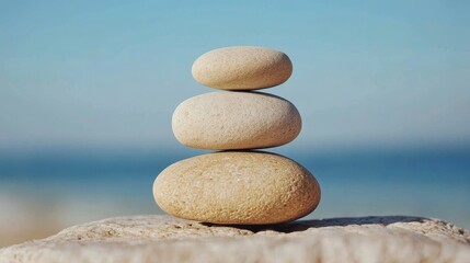 Meditation stones perfectly balanced on each other, symbolizing inner peace and understanding