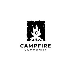 Campfire Camp Wooden fire place vintage retro logo design