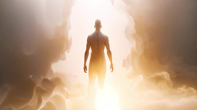 Animation of a human standing in front of a smoke screen that dissolves.