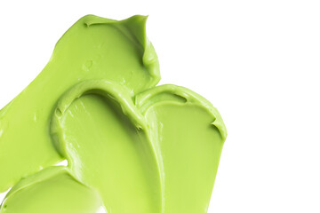 Swatch texture of green cream cray kaolin cosmetic mask for face and body on a white isolated...