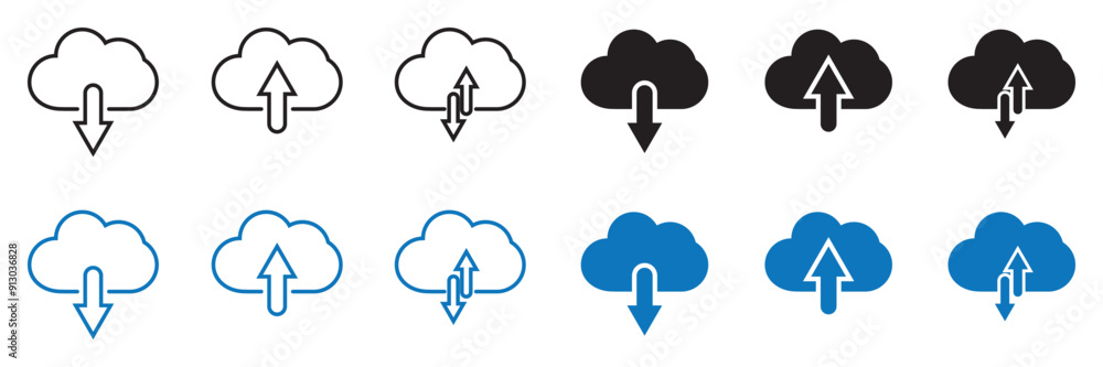 Poster cloud download icon set. upload download cloud sign. web upload symbol. vector