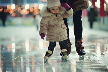 Child's Ice Skating Adventure: Learning with Parental Guidance
