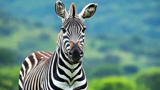Close-up of zebra in the field. African savannah and wildlife concept. National Reserve, Kenya