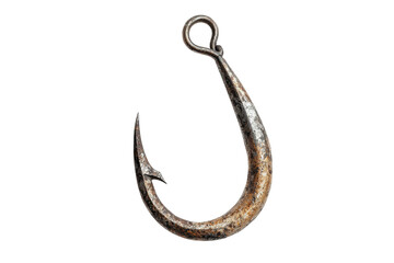 A rustic fishing hook with a weathered appearance, ideal for fishing themes and outdoor activities.