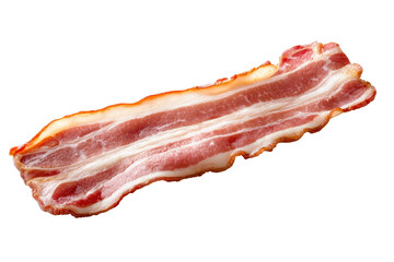 Close-up of a raw bacon strip, showcasing its marbled texture and rich color, perfect for culinary or food presentations.