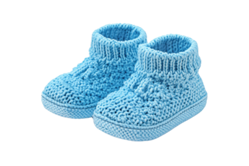 Cozy blue knitted baby booties perfect for infants, offering warmth and comfort for little feet in a stylish design.