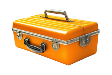 Vibrant orange toolbox with a sleek design and sturdy handle, perfect for organizing tools and enhancing workspace aesthetics.