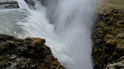 panoramic view across the large waterfall Gullfoss, Iceland