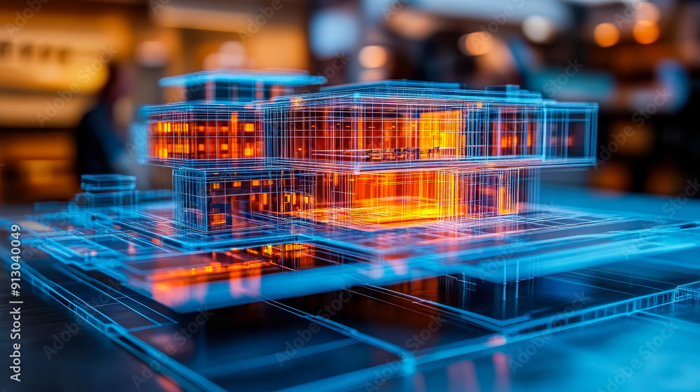 Poster futuristic digital building information modeling (bim) technology: virtual architects and engineers 