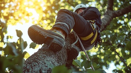 Tree Surgeon Climbing a Tall Tree