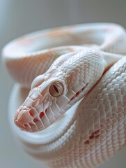 Fototapeta premium Albino snake. Studio photography of an animal in white color.