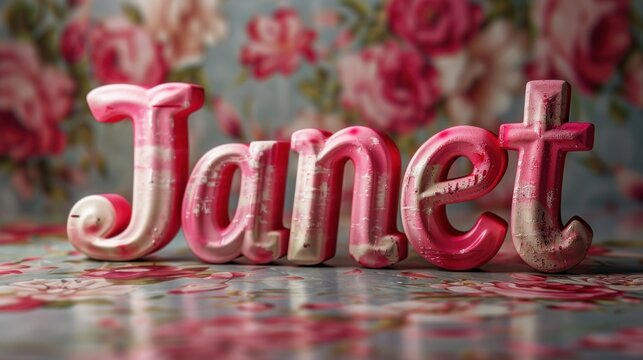 Colorful Janet text decoration on a floral background, perfect for personalized gifts, special occasions, or home decor.
