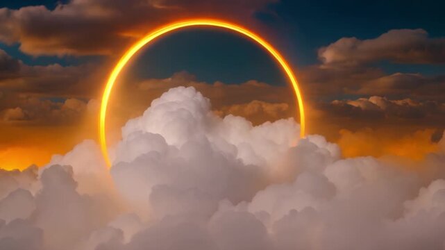Futuristic neon circles in the sky burning in stunning red.
