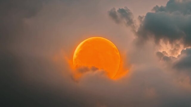 Futuristic neon circles in the sky burning in stunning red.