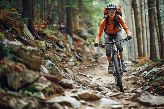 Exploring the Trails: Woman Cyclist in Mountain Biking Adventure
